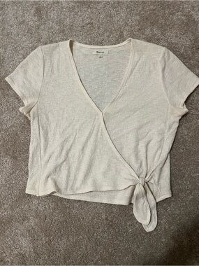 Madewell Cream Wrap Tie Short Sleeve Top